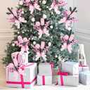 Candy Christmas Tree Picks Set of 4, 15 Inch Peppermint Candy Ornament Sprays with Bow and Greenery, Pink & White Candy Cane Christmas Decorations for Tree, Candyland Holiday Decor