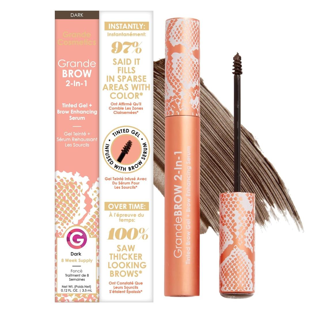 Grande Cosmetics GrandeBROW 2-in-1 Tinted Brow Gel + Brow Enhancing Serum (0.12 Fl Oz (Pack of 1), Dark) BBD; 01/2025