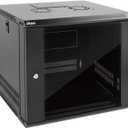Tecmojo 9U Wall Mount Server Cabinet IT Network Rack Enclosure Lockable Door and Side Panels Black,Cooling Fan, Glass Door, 17.7inch Depth,for 19 IT Equipment, A/V Devices