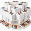 Eaasty 200 Pcs Bakery Boxes 8 x 6 x 2.5 Inch Rectangle Cookies Boxes with Windows for Pastry Baking, Cupcakes, Donuts, Dessert, Chocolate, Mini Pie Treat Packaging