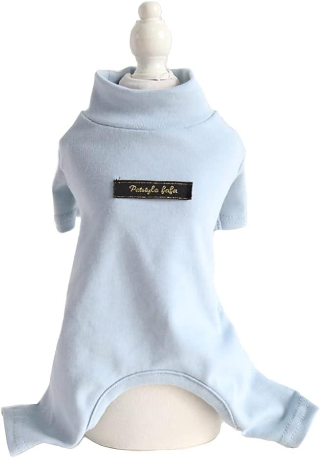 Hdwk&Hped Soft Cotton Dog Pajamas for All Seasons, Striped Pet Bottoming Jumpsuit for Small Dog Cat Puppy (#4, Solid Style - Blue)