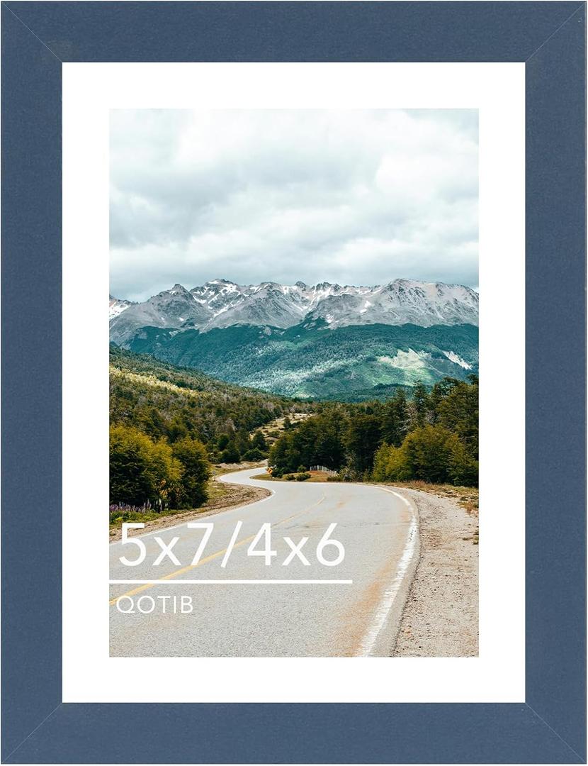 5x7 Picture Frame with 4x6 Mat, Display 4x6 with Mat or 5x7 Without Mat, Wood 5 by 7 Photo Frame, 5 x 7 Frame for Wall Hanging and Tabletop Display, Navy Blue