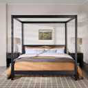 Walker Edison King Minimalist Slatted Headboard Canopy Bedframe, King Size, Black