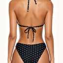 MakeMeChic Women's Polka Dots Triangle Thong Bikini Sets Floral Cute Bathing Suit Swimsuits (XS)