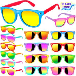 Metemot Kids Sunglasses Bulk Party Favors for Kids 4-8 & 3-5, 16 Packs Boys Girls Sunglasses with UV 400 Protection, Neon Toddler Sunglasses for Kids Birthday, Pool Beach Party Favors
