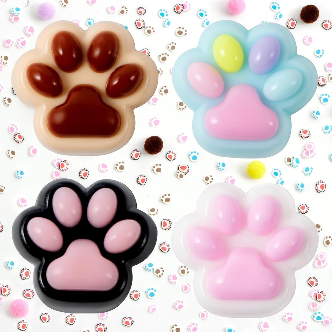 JOYIN 4 Pcs Taba Paw Squeeze Toys, Easter Gifts for Adults Kids, Colorful Kawaii Mochi Fufu Squishy Toys, Cat Paw Taba Fidget Toys for Party Favors