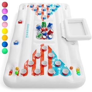 Jasonwell Pool Toys Games Floats - Adult Pool Pong Table Game Float with Cooler Cup Holders and 8 Balls Floating Pong Toss Party Games Water Toys Inflatable Lounge Raft Pools Accessories for Adults