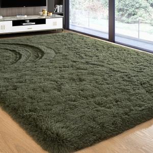 Softlife Ultra Soft Fluffy Area Rugs for Bedroom, Girls and Boys Room Kids Room Nursery Rug, 6 x 9 Feet Shaggy Large Fur Indoor Plush Modern Floor Carpet for Living Room Christmas Decor, Olive Green