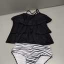UIQUR Girls Swimsuit Two Pieces Bikini Set Ruffle Bathing Suits Adjustable Straps with Padad Tankini Swimwear (11-12 Years, Black Stripes)