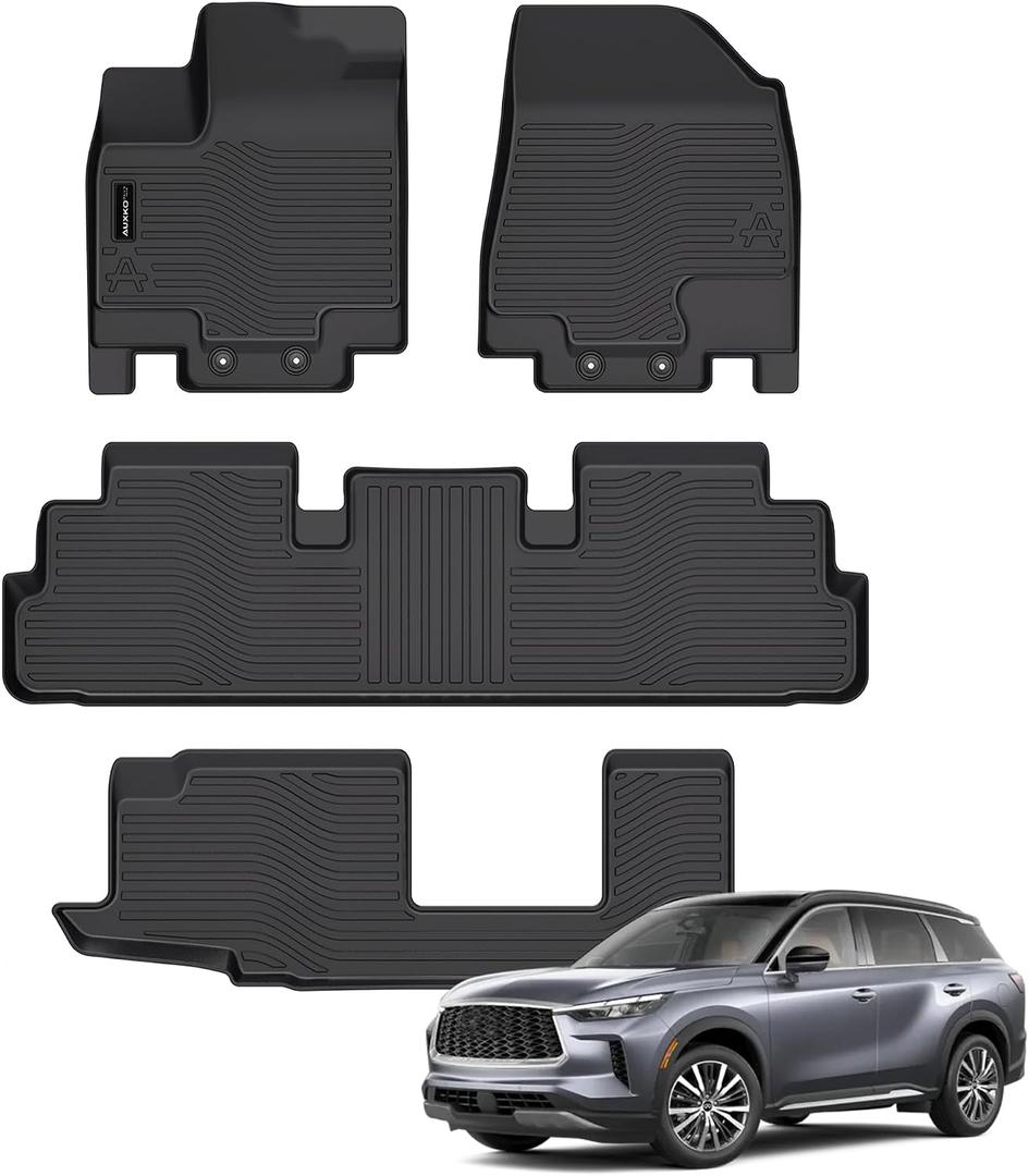 Auxko All Weather Floor Mats Fit for Nissan Pathfinder 2022-2025 2026(8 Seat) / Infiniti QX60 (7 Seat) TPE Rubber Liners Set All Season Guard Odorless Anti-Slip Floor Mats