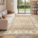 befbee 6x9 Area Rugs for Living Room - Stain Resistant Machine Washable Rugs for Bedroom,Non-Slip Backing Large Area Rug (Apricot/Blue, 6'x9')