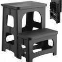 2 Step Stool Foldable, Non-Slip Steps, Folding Step Stool for Adults & Kids, Plastic Stool Pool Ladder, Collapsible Stools 2 Step Ladder for Kitchen Toilet Bedroom Office RV, Holds 330 lbs (Black)
