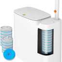 CTIME Bathroom Trash can Set, 2 Gallon White Small Trash Can with Lid, Disposable Toilet Brush, Storage Caddy and 12 Refills, Slim Garbage Can for Bathroom, RV