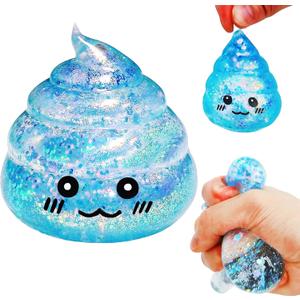 Novelty Glitter Poop Stress Balls Sensory Fidget Toys, Blue Squsihy Squeeze Sugar Ball - Stress Relief Squishy Ball for Adults & Kids, Joke Prank Squish Poop Toy for Party Favors (Blue)