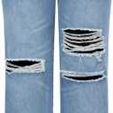 THUNDER STAR Womens High Waisted Wide Leg Jeans Stretchy Distressed Denim Pants Light Blue M