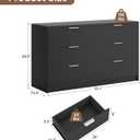 MapleGrace 53" Wide 6 Drawer Dresser for Bedroom, Modern Simple Wood Dresser Chest of Drawers Closet Store Organizer for Living Room, Hallway, Black, 15.4"D x 53.1"W x 30.7"H