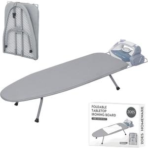 ZOES HOMEWARE Ironing Board, Small Iron Board with Iron Rest, Mini Tabletop Ironing Board with Heat-Reflective Cover and 100% Cotton 8mm Thicken Pad, 31.5"x11.8"x6.2", Silver