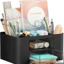 Marbrasse Pen Organizer with 2 Drawer, Multi-Functional Pencil Holder for Desk, Desk Organizers and Accessories with 5 Compartments + Drawer for Office Art Supplies (Black)