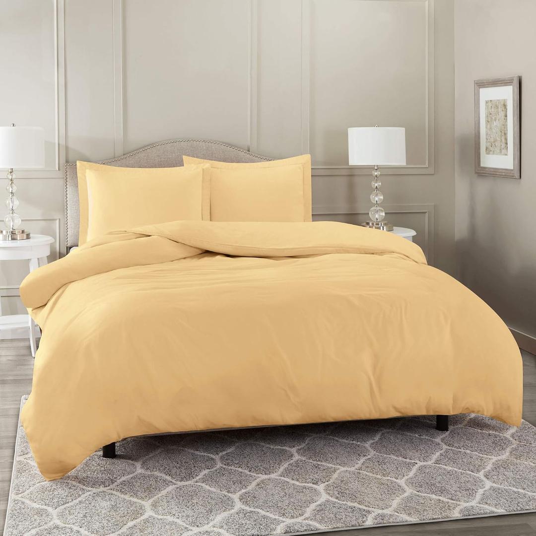 Nestl 7-Piece Queen Duvet Cover and Bed Sheet Set - Includes Duvet Cover, Flat Sheet, Fitted Sheets, 2 Pillowcases and 2 Pillow Shams - Complete Luxury Soft Microfiber Bedding Set, Camel Gold