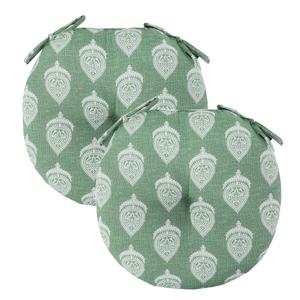 FUNHOME 15"x15"x4" Bistro Chair Cushion Set of 2, Water Repellent Round Outdoor Chair Cushions with Ties, Patio Tufted Chair Pads for Home Garden (Fair Green)
