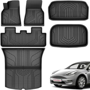 YITAMOTOR Floor Mats Compatible with Tesla Model Y 2021-2024 2025 5 Seater (Not Fit Model Y Juniper) Full Set, All-Weather Cargo Liners Rear Cargo Automotive Accessories