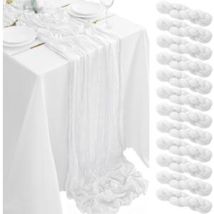 12Pack White Table Runner 10FT Cheesecloth Table Runner 35x120inch Cheese Cloth Table Runners Rustic Boho Gauze Table Runners for Party Wedding Birthday Dining Bridal Baby Shower Decor