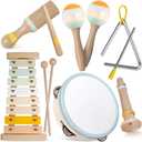 Baby Musical Instruments-Montessori Wooden Toys for Toddlers 1-3, Neutral Colors Percussion Instruments Set with Modern Boho Xylophone for Kids Preschool Educational 3+