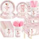 146Pcs Ballerina Birthday Party Supplies Tableware Plates Napkins Cups Cutlery and Tablecloth Ballet Birthday Party Decoration for 24 Guests