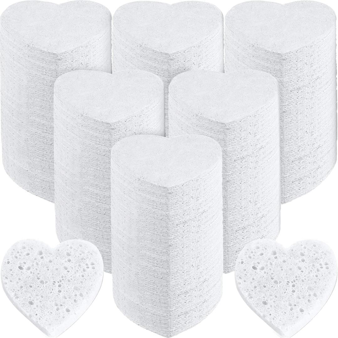 Dandat 300 Count Compressed Facial Sponges Heart Shape Face Sponges for Cleansing Natural Facial Exfoliating Pads for Estheticians(White)