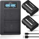 Pickle Power 2850mAh LP-E6P LP-E6 LP-E6N LP-E6NH Battery 2-Pack and LED Dual Charger for Canon EOS R8, R7, R6, R5, R5 Mark II, R, 5D III IV, 5DS, 6D, 6D II, 7D, 80D, 90D