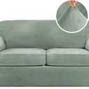 H.VERSAILTEX Real Velvet Plush 3 Piece Stretch Sofa Covers Couch Covers for 2 Cushion Couch Sofa Slipcovers Width Up to 90 Inch Thick Soft Stay in Place (Large Sofa, Sea Grass)