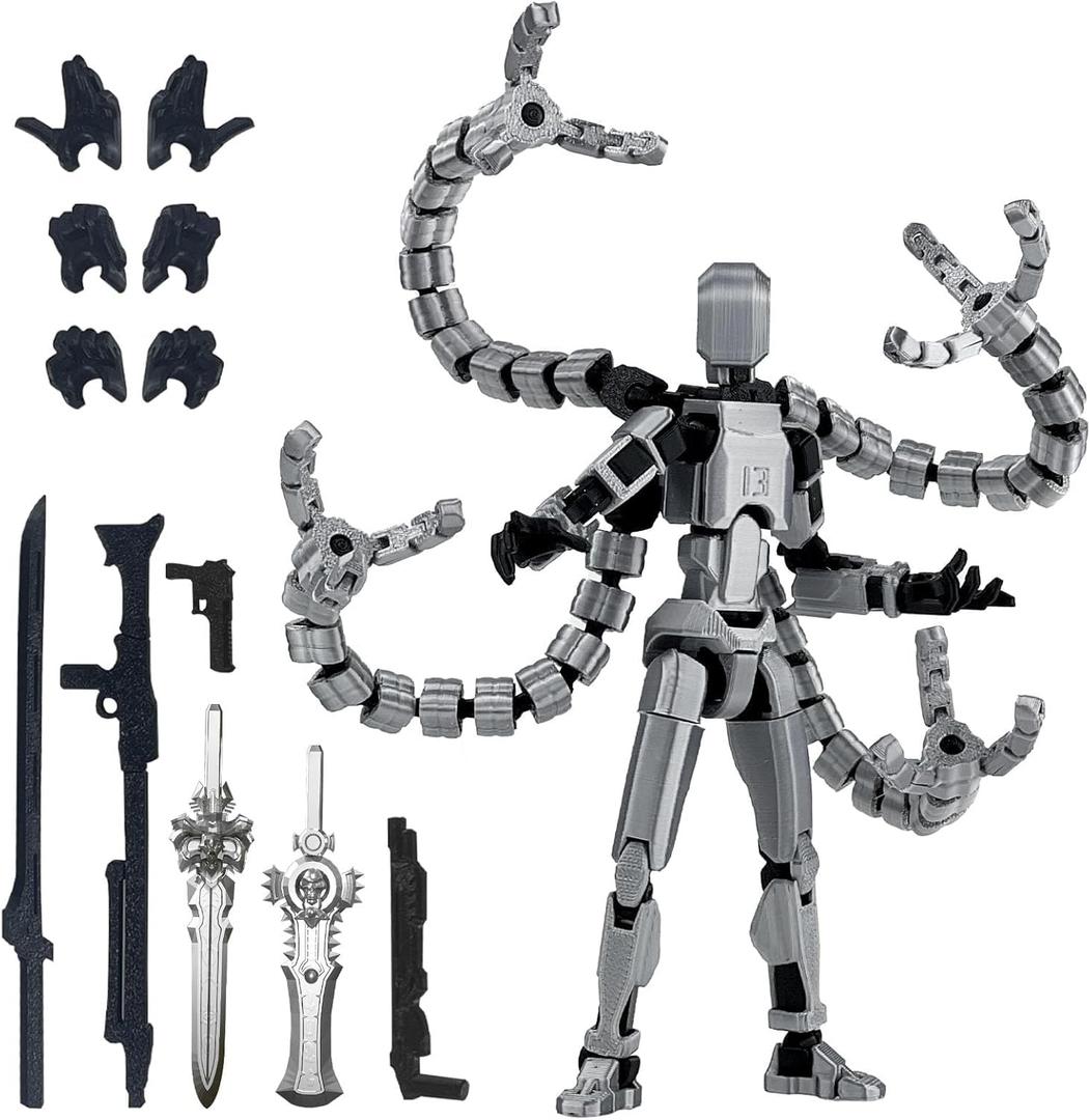 7.2 Inch T13 Assembly Completed Action Figure Accessories,T13 Multi-Jointed Movable,for Collectors Desktop Decorations t-13 Movability 3D Printed Toys (Gray)