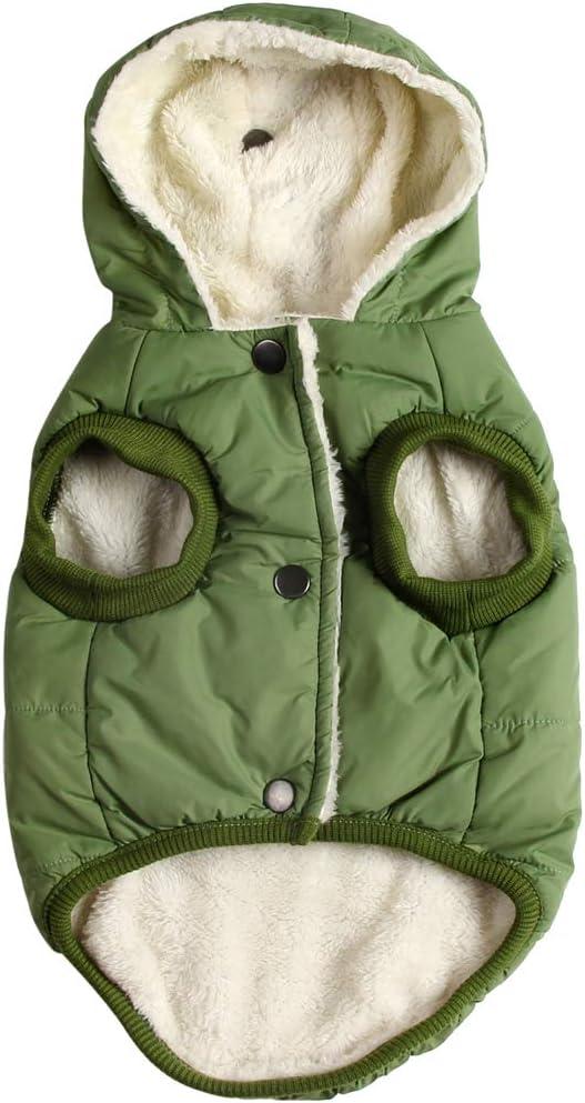 Fleece Lining Extra Warm Dog Hoodie in Winter for Medium Dogs Jacket Pet Coats with Hooded Green L (Large (Pack of 1))