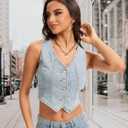 Women's Denim Vest Crop Jean Vest Tops Sleeveless V Neck Button Down Fitted Summer Western Country Denim Waistcoat (Blue, XL)