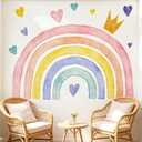 Boho Rainbow Wall Decals, Crown Heart Nursery Removable Wall Stickers, Large