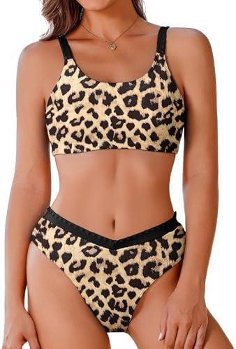 AI'MAGE Women's High Cut Bikini Set 2 Piece Sporty Bathing Suit V-Shape Swimsuit Bottoms with Trim L