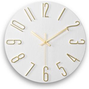 Faupugh Wall Clock Battery Powered 12 inch Silent Wall Clock, Exquisite Modern Style Decorative Clock, Suitable for Home, Office, School, Kitchen, Bedroom, Living Room (White)