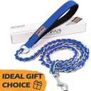 Chain Dog Leash Chew Proof Metal Leash for Medium Large Dogs, Chain Link Dog Anti Chew 5.2FT / 4FT Strong Anti Bite Comfortable Soft Padded Handle (Blue, 5FT(30-80lb)