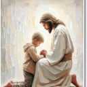 Jesus and Boy Christian Art - Kids Praying with Children - LDS Bible Painting Home Decor Wall Art (12x18in Frameless)