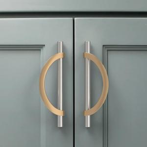 Amerdeco 6 Pack Brushed Satin Nickel and Champagne Bronze Cabinet Pulls 5 Inch(128MM) Hole Centers Kitchen Cabinet Handles Cabinet Hardware Cupboard Handles Drawer Pulls