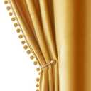 MIULEE Mustard Yellow Pom Pom Velvet Curtains for Fall Bedroom/Living Room Darkening Thermal Insulating 96 Inches Long Blackout Curtains with Rod Pocket for Kid Room/Nursery/Home Theater Set of 2