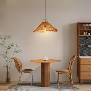 1 Light Boho Woven Pendant Lighting for Kitchen, Rattan Chandelier Hanging Lamp, Handmade Mini Lampshade Natural Ceiling Light Fixture for Bedroom Breakfast Table