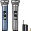 Rechargeable UHF Wireless Microphones, Two Metal Handheld Microphones with 1/4" Receiver, Plug-and-Play for Speaker & PA System, Karaoke Singsing, Lecture, Stage Performance (Blue&Grey)