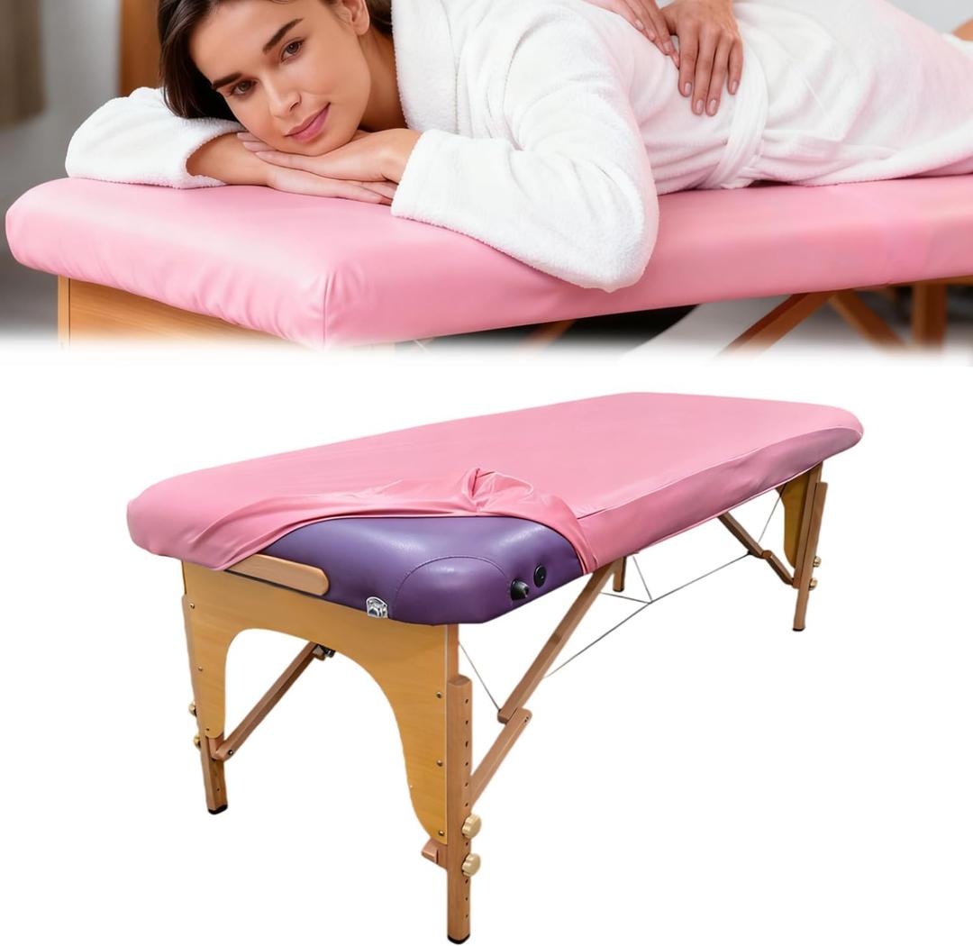 28" Wide Massage Table Cover | 100% PU, Wipeable, Reusable & Waterproof Vinyl Massage Table Cover for Square Massage Tables (Pink, 70cm, 1 Pack)