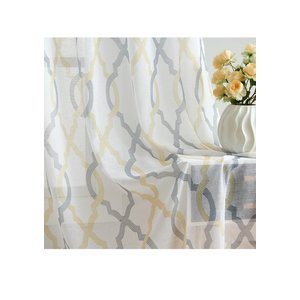Gold Yellow/Grey Sheer Window Curtain Panels 63 Inches Length 52'' W, 2 Panels Light Filtering Grommet Top Voile Drapes for Living Room, Geometric Patterned Privacy Protect Window Treatments