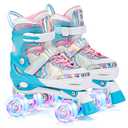 SULIFEEL Rainbow Unicorn 4 Size Adjustable Roller Skates for Girls Boys for Kids Ages 3-5 5-8 6-12 Children Skates Indoor Outdoor, L (37-39)