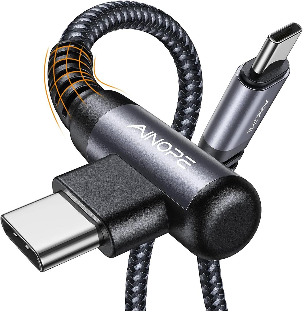 AINOPE USB C Cable 60W 2-Pack 6.6ft Nylon Braided USB C to USB C Cable Type C Charger Fast Charging Right Angle USBC Cable Charger Cord for iPhone 16 Pro Max 15 Plus Samsung S24 S23 iPad Space Gray