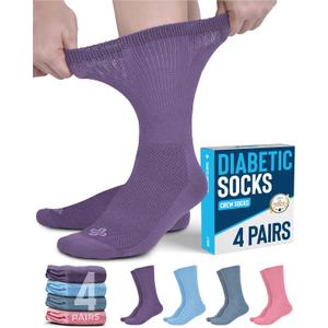 Doctor's Select Diabetic Socks - 4 Pairs Non Binding Socks for Women and Men (Medium, Dark Blue/Pink/Light Blue/Purple - 4 Pairs)