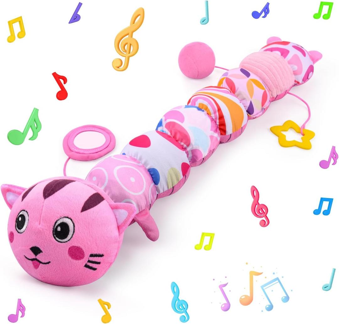 Baby Toys 0-6 6-12 Months, Stuffed Animal Infant Tummy Time Toys Sensory Toys with Crinkle Rattles Textures and Mirror Gifts for Newborn Boys Girls, Baby (Pink)