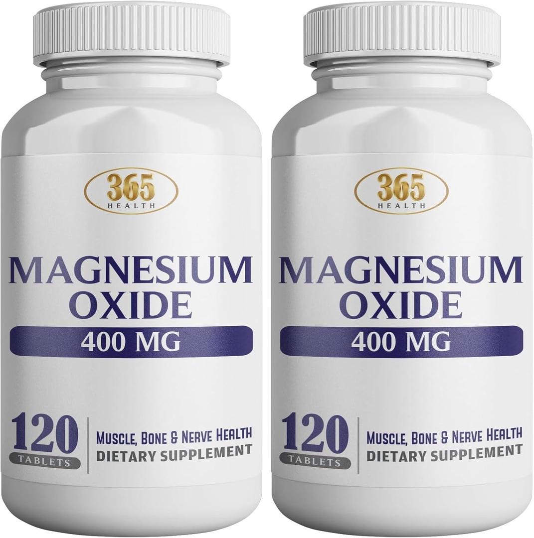 Magnesium 400mg [High Potency] Supplement  Magnesium Oxide for Immune Support, Muscle Recovery, Leg Cramps and Relaxation 120 Tablets-USA Made (Pack of 2)